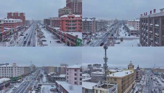 孙吴市冬季雪景航拍空镜高清在线视频素材下载