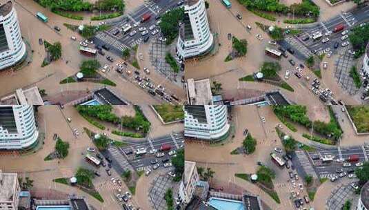 俯瞰城市街景道路被水淹没的景象高清在线视频素材下载