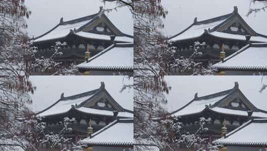 杭州径山寺雪中古建筑屋顶景观高清在线视频素材下载