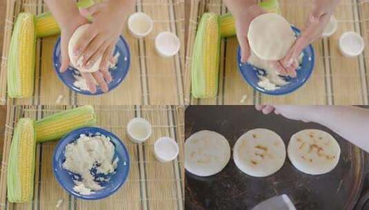 双手制作面食搭配玉米高清在线视频素材下载