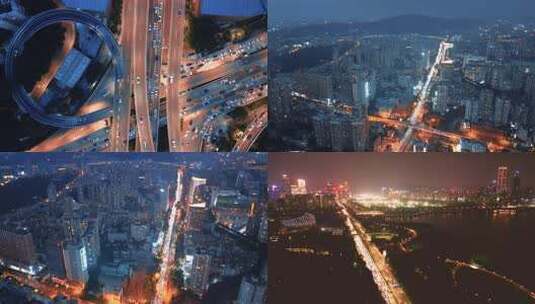 合集 夜间城市车流高架桥 航拍晚高峰堵车高清在线视频素材下载