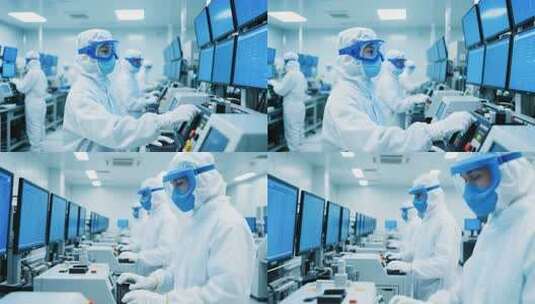 科研人员穿防护服操作设备高清在线视频素材下载