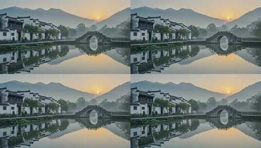 江南水乡古镇石拱桥晨雾唯美风光芒种旅游高清在线视频素材下载