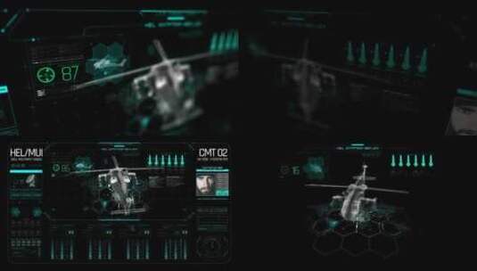 科技未来感军用直升机虚拟数据展示素材包AE模板高清AE视频素材下载