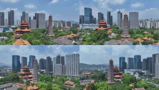 福州西禅古寺航拍城市寺庙古建筑景观风景高清在线视频素材下载