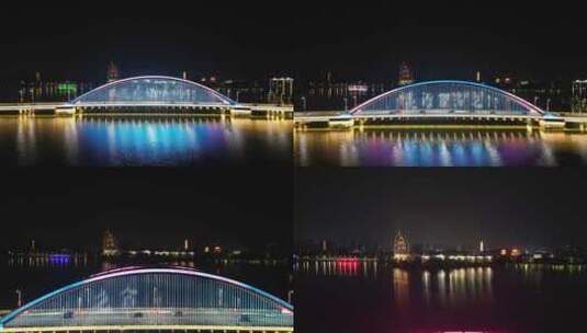 湖北鄂州南浦虹桥夜景航拍高清在线视频素材下载