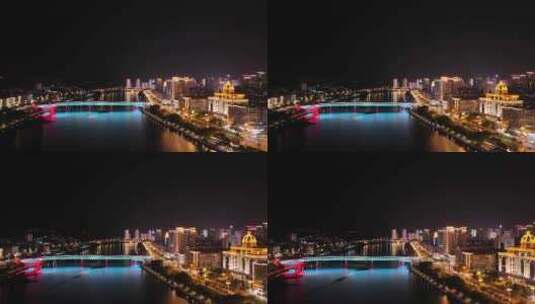 福建三明徐碧大桥夜景灯光交通航拍高清在线视频素材下载