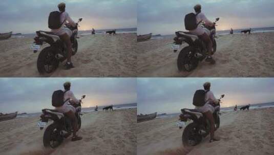 在沙滩上骑摩托高清在线视频素材下载