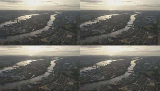 河流穿过一座城市，从空中拍摄高清在线视频素材下载
