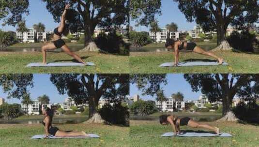 女人在公园草地上练瑜伽高清在线视频素材下载