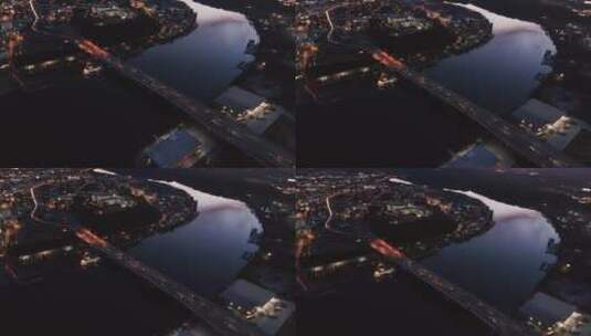 航拍黄昏时分的城市高清在线视频素材下载