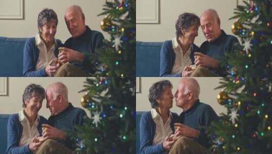 老妇人收到丈夫礼物后开心的亲吻高清在线视频素材下载