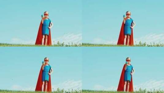 女孩穿超人的衣服高清在线视频素材下载