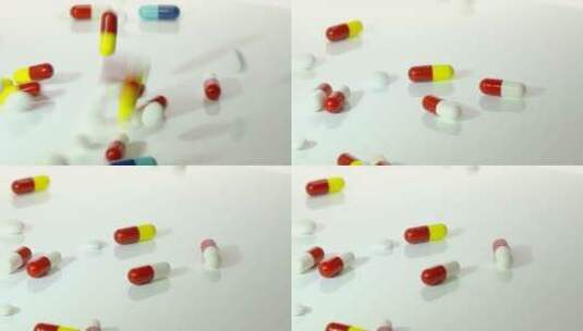 药品散落在桌子上的特写镜头高清在线视频素材下载
