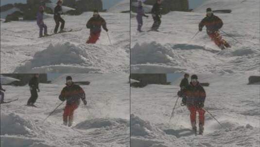 三个人在滑雪高清在线视频素材下载