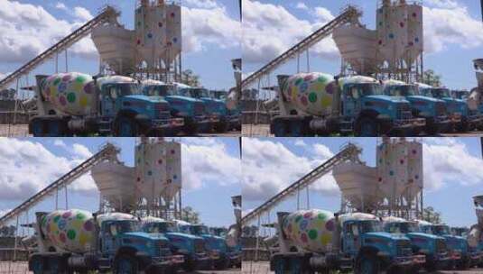 贴满贴画的卡车和水泥塔高清在线视频素材下载