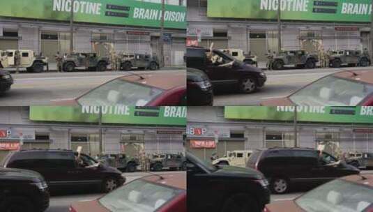 抗议期间的好莱坞军人和车辆高清在线视频素材下载