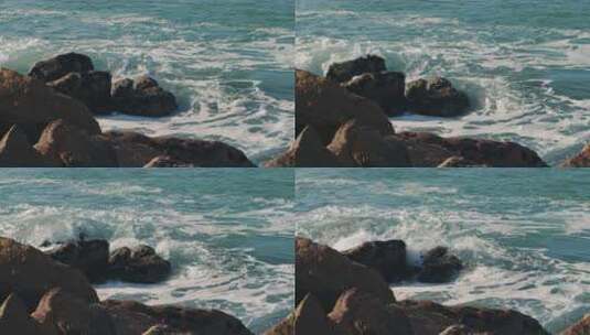 海浪冲向岩石高清在线视频素材下载