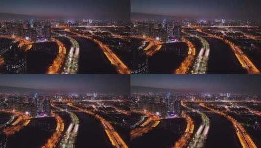 郑州CBD夜景航拍高清在线视频素材下载