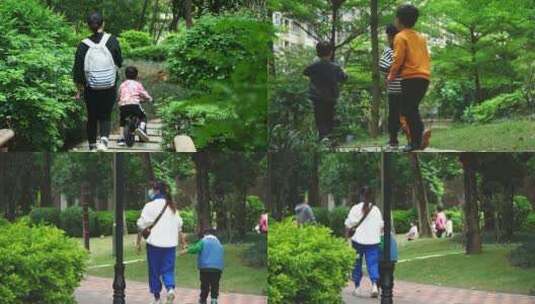 社区生活 老人孩子带散步高清在线视频素材下载