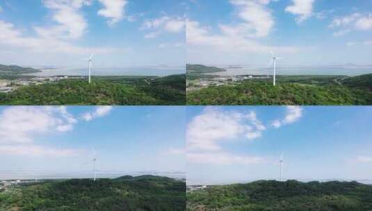 唯美空境蓝天白云风车航拍自然风景生态环境高清在线视频素材下载