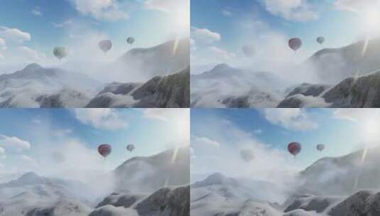 雪山上空的热气球高清在线视频素材下载