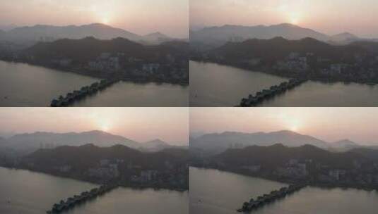 潮州广济桥日出镜头拉远高清在线视频素材下载