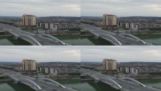 城市航拍湖南怀化舞水河大桥竖屏高清在线视频素材下载