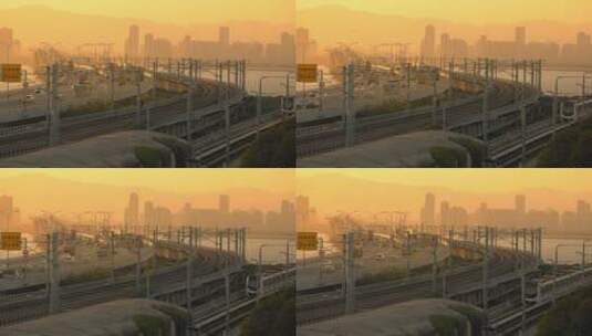 4K实拍夕阳下的厦门海堤路地铁一号线高清在线视频素材下载