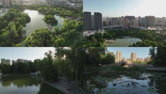 西安丰庆公园航拍合集西安公园西安生态环境高清在线视频素材下载