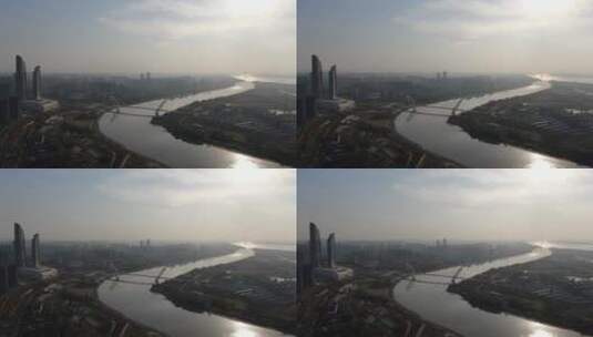 城市航拍南京夹江风光高清在线视频素材下载