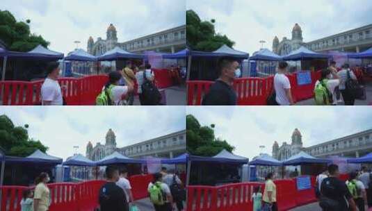 武汉汉口火车站核酸点高清在线视频素材下载