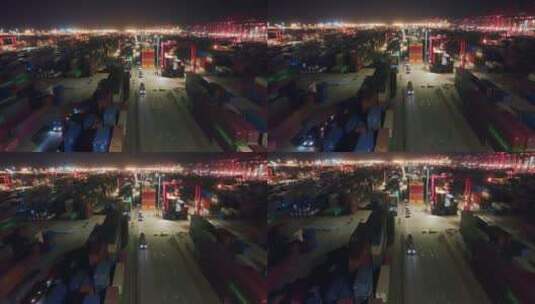 上海洋山港集装箱夜景航拍高清在线视频素材下载