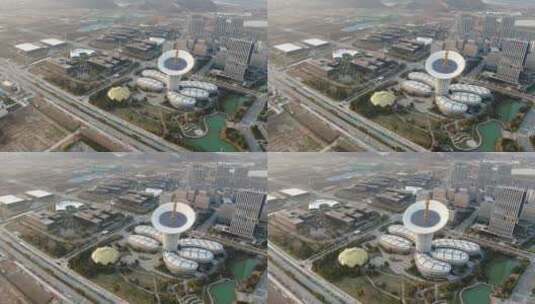 航拍武汉未来科技城马蹄莲 公路 中景 推高清在线视频素材下载