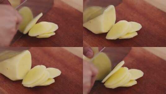 【正版素材】木背景切土豆特写高清在线视频素材下载
