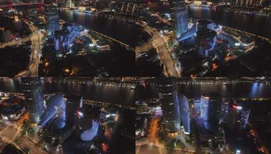 杨浦滨江国际广场夜景航拍高清在线视频素材下载