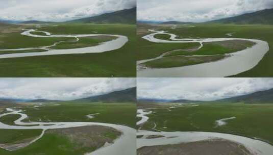 航拍草原湿地河流高清在线视频素材下载
