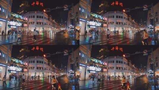雨天夜晚路口行人脚步高清在线视频素材下载