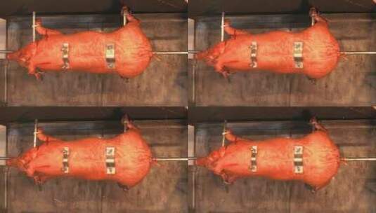 烧烤架上的烤猪高清在线视频素材下载