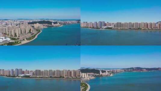 海滨城市航拍 海湾 港口 海岸线高清在线视频素材下载