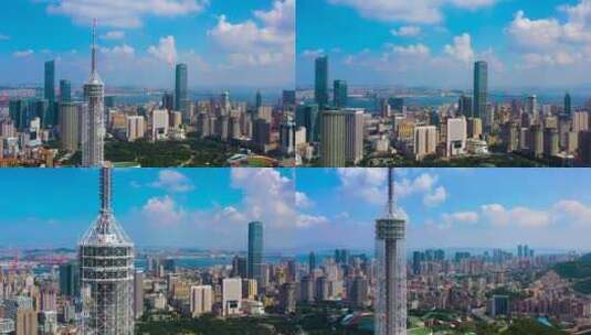 4K城市风景 大连城市航拍 航拍观光塔高清在线视频素材下载