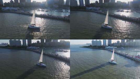 帆船运动游轮海滨旅游城市高清在线视频素材下载