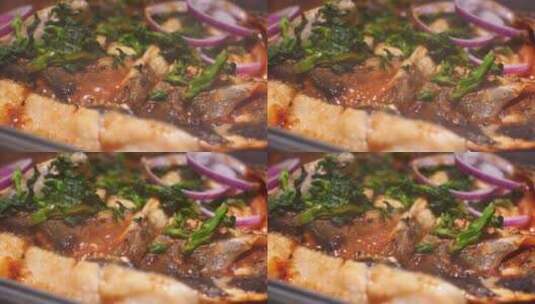 餐厅吃烤鱼火锅高清在线视频素材下载