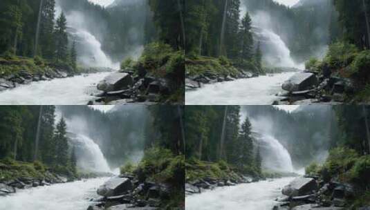 森林河流瀑布高清在线视频素材下载