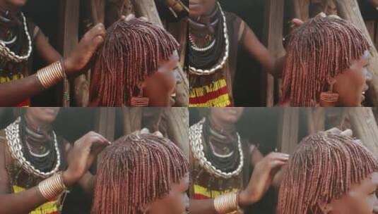 编织粘土辫的非洲女人高清在线视频素材下载