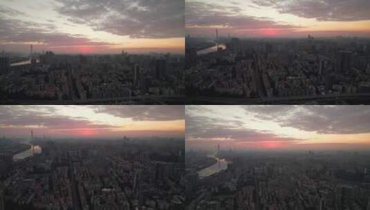 广州珠江城市高楼建筑群日出朝霞云彩航拍高清在线视频素材下载