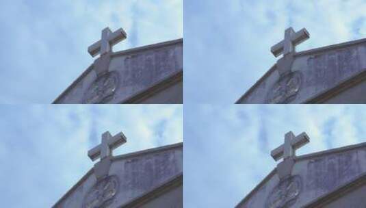 十字架房顶建筑天主教基督教堂延时高清在线视频素材下载