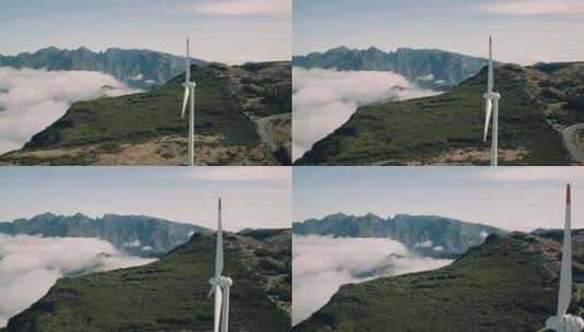 山顶大风车航拍绿色能源可持续发展清洁能源高清在线视频素材下载