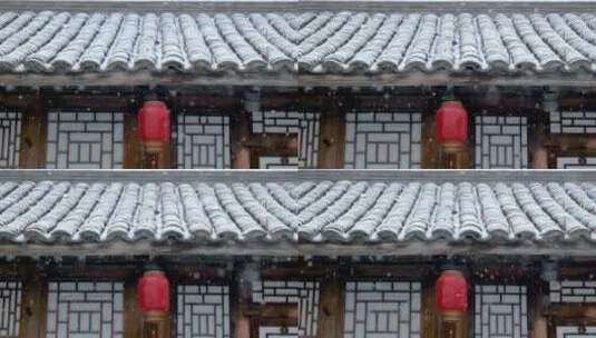 中式建筑 飘雪高清在线视频素材下载
