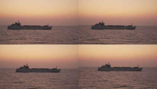 夕阳下轮船航行在海上高清在线视频素材下载